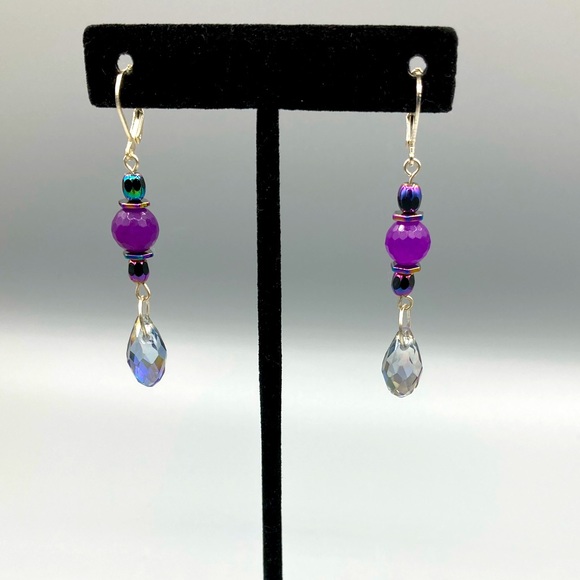 Purple Ruby & Crystal Bead Drop Earrings - Picture 1 of 4